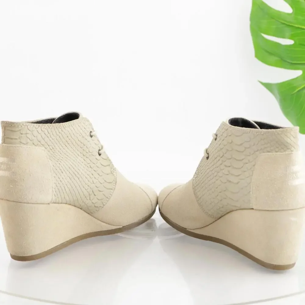 Toms Womens Desert Boots Size 9.5 Warm White‎ Suede Python Wedge Lace Up Booties